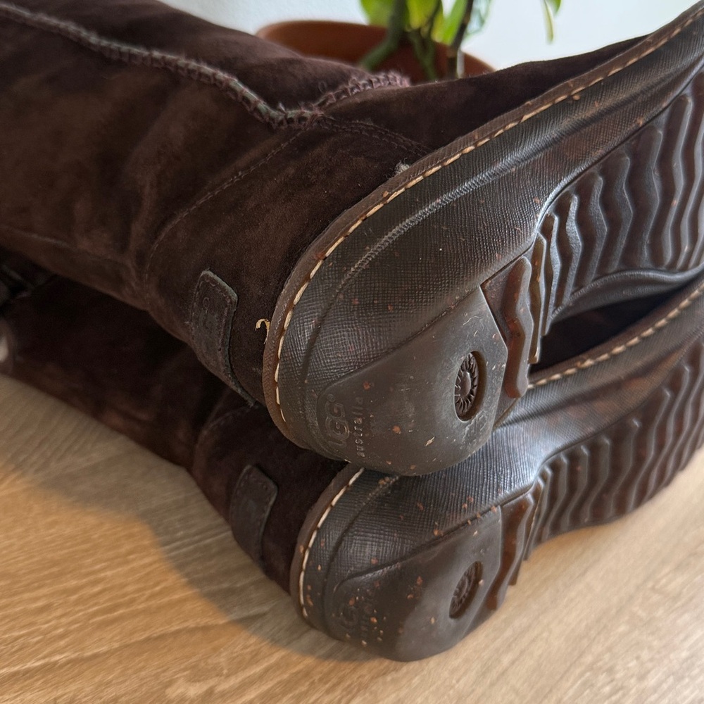 UGG Haywell Black Suede Tall Brown Winter Boots 8 - Picture 7 of 10